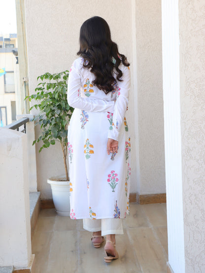 Garden of Flowers A-Line Kurta Set with Side Slits