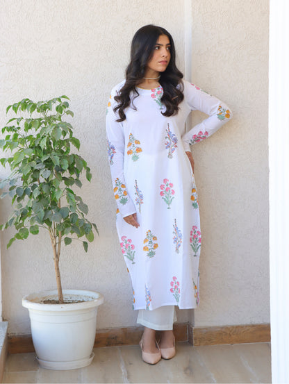 Garden of Flowers A-Line Kurta Set with Side Slits