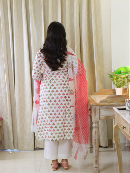 Red Carnations Straight Kurta Set