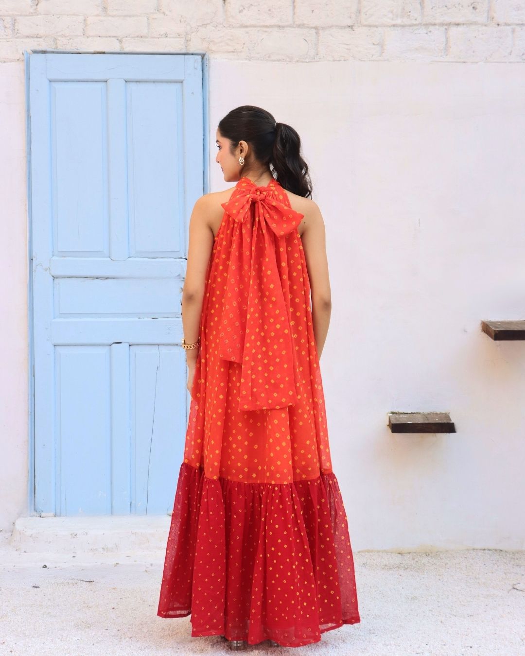 Airia - Flared Bandhani Maxi Dress