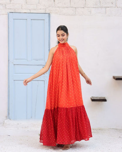 Airia - Flared Bandhani Maxi Dress