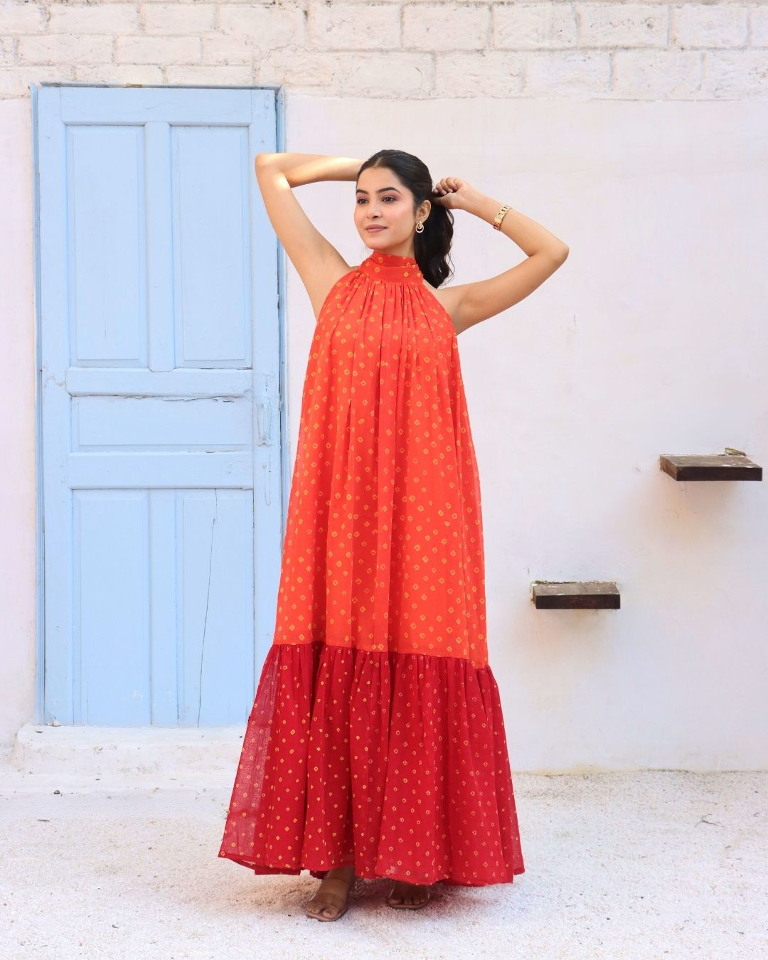Airia - Flared Bandhani Maxi Dress