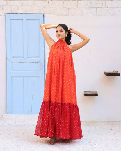Airia - Flared Bandhani Maxi Dress