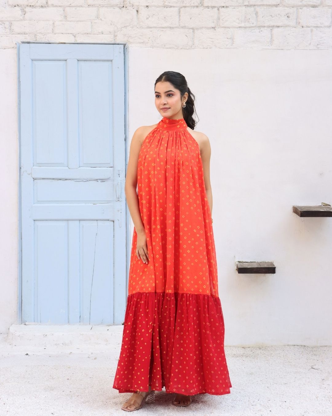 Airia - Flared Bandhani Maxi Dress