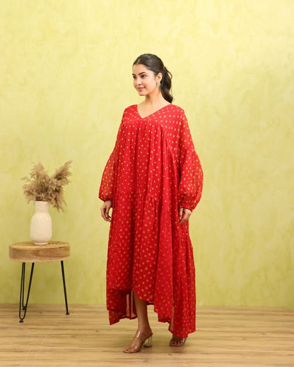 Zephyr - Voluminous Bandhani Maxi Dress