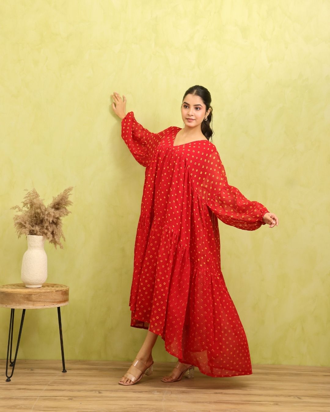 Zephyr - Voluminous Bandhani Maxi Dress