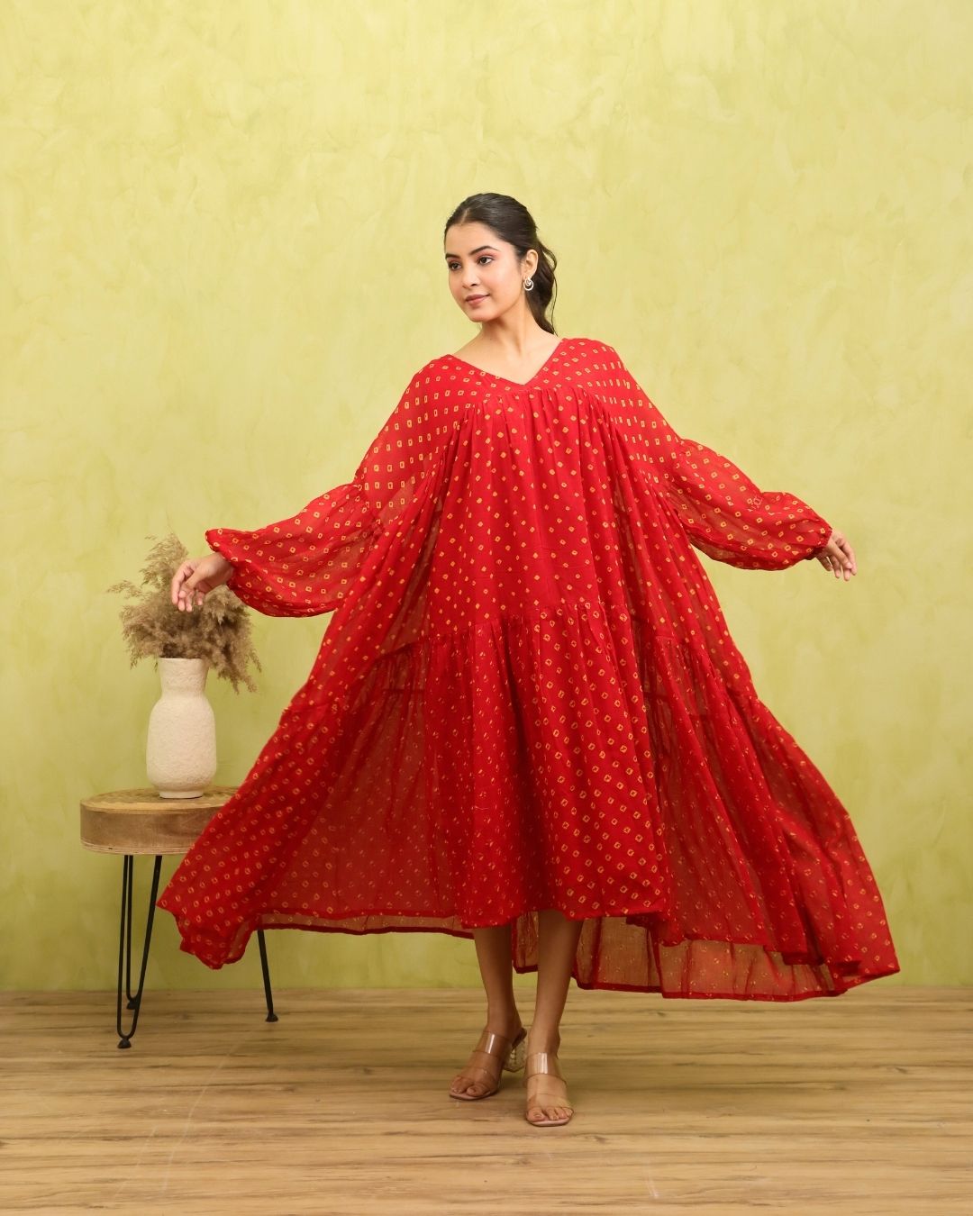 Zephyr - Voluminous Bandhani Maxi Dress