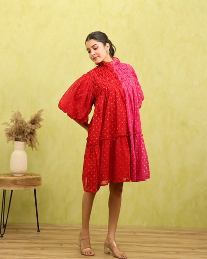 Petaline - Bandhani Relaxed-fit Short Dress