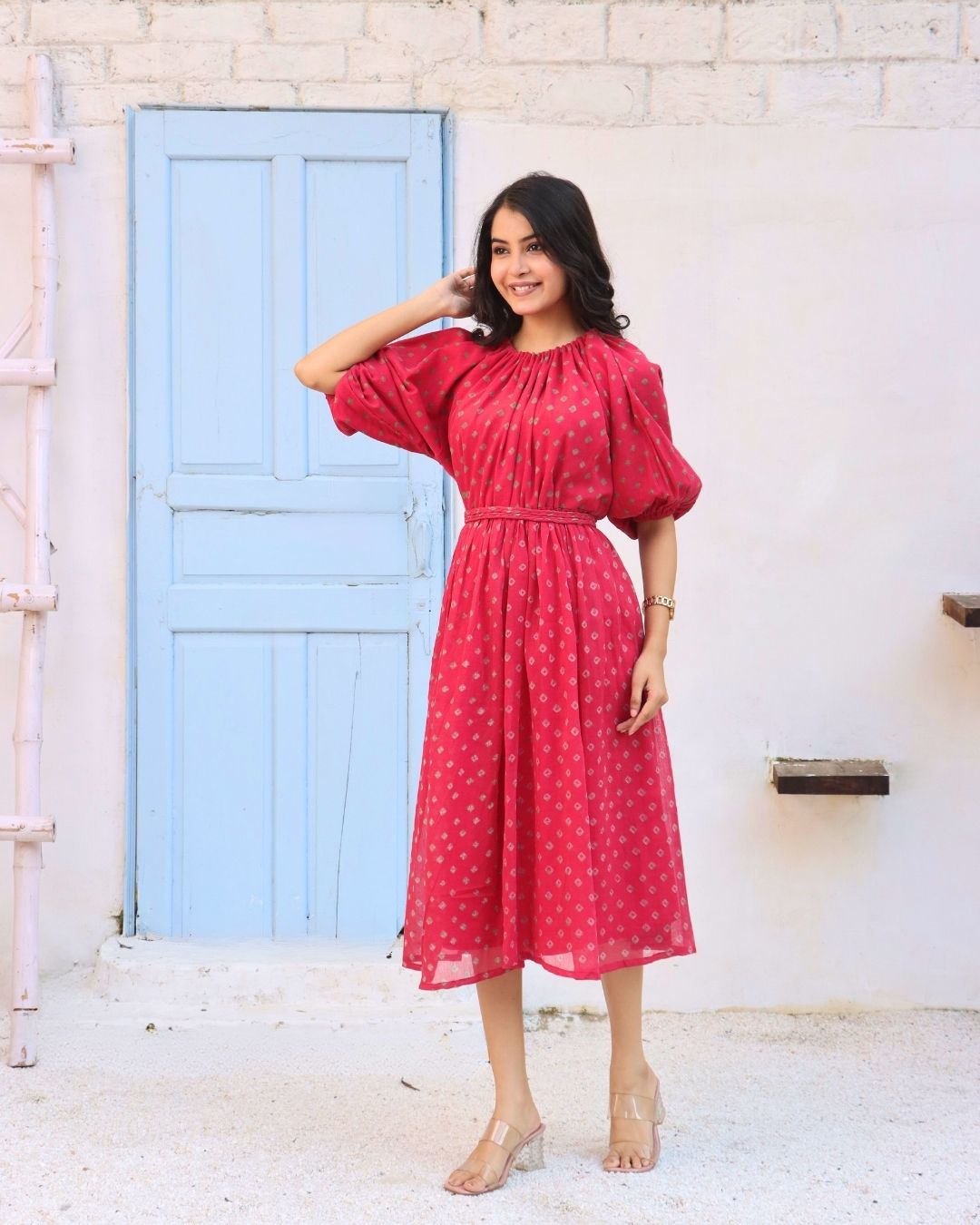 Elysian - Fit & Flare Bandhani Midi Dress