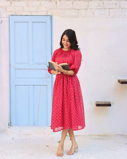 Elysian - Fit & Flare Bandhani Midi Dress