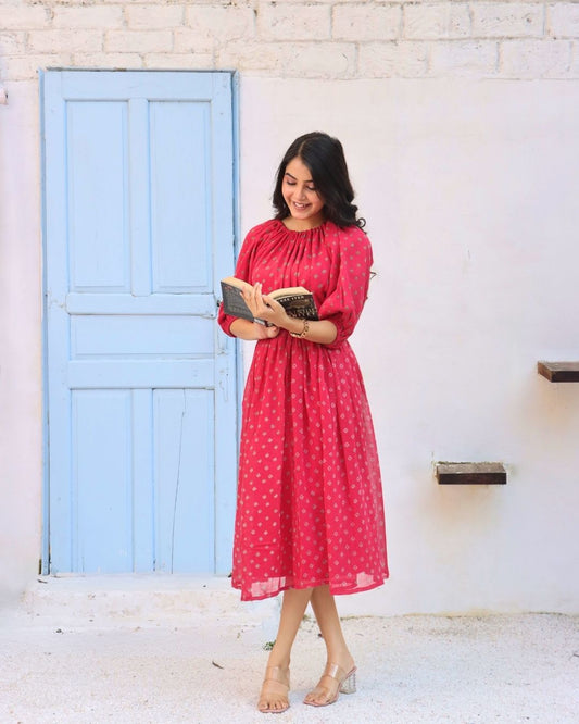 Elysian - Fit & Flare Bandhani Midi Dress