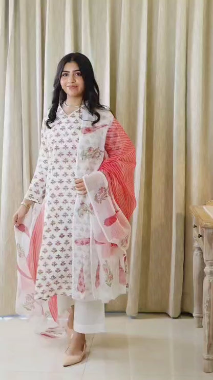 Red Carnations Straight Kurta Set