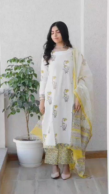 Yellow Daffodil A-Line Kurta Set with Side Slits